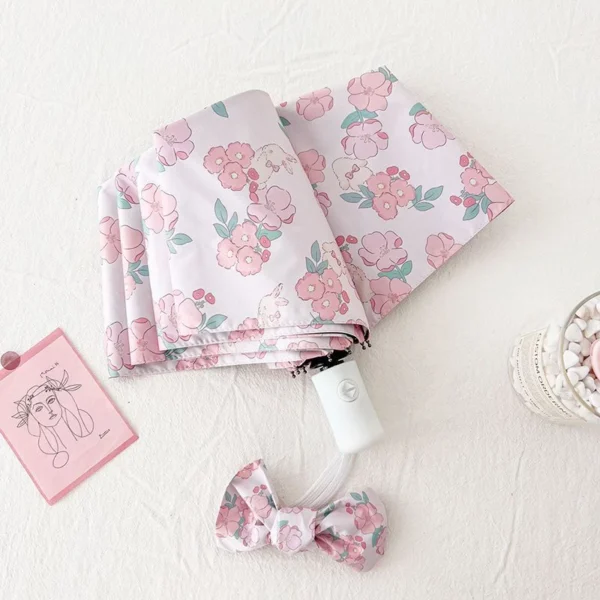 Cute Rose Rabbit Sun Umbrella – Automatic Folding UV Protection Mini Umbrella