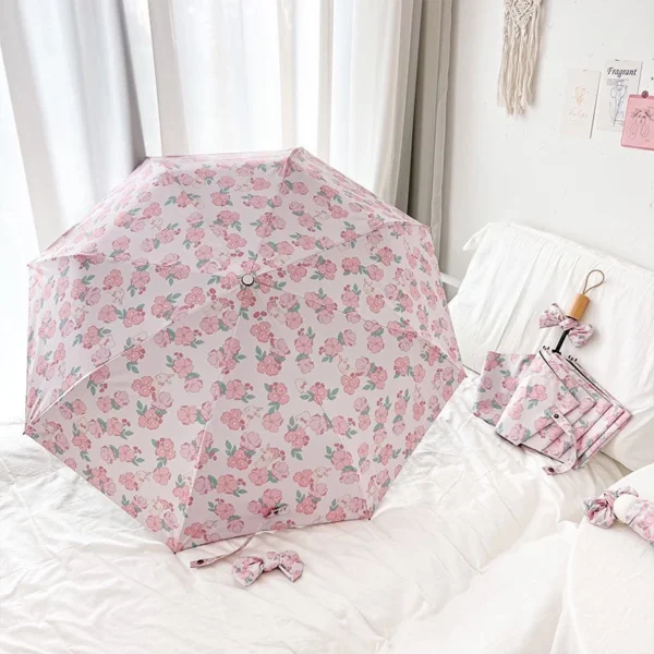 Cute Rose Rabbit Sun Umbrella – Automatic Folding UV Protection Mini Umbrella