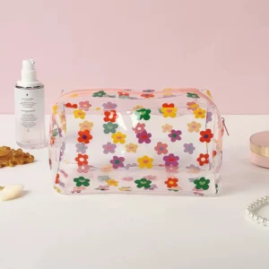 PVC Cosmetic Bag Transparent Makeup Pouch Waterproof Travel Organizer Flower