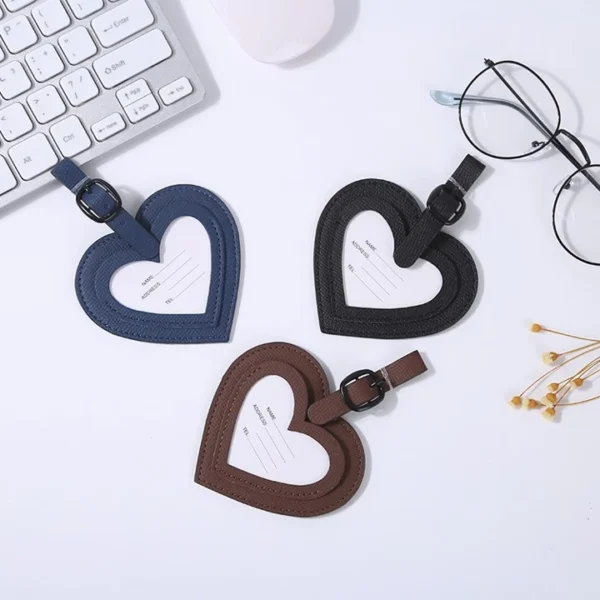 Heart-Shaped PU Leather Travel Luggage Tag – Multifunctional Bag & Key Chain, Durable Travel Accessory