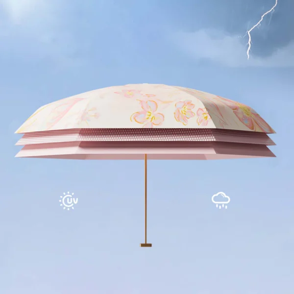 Small Pocket Sun & Rain Umbrella – Vinyl Folding Travel Parasol with UV Protection, Capsule Design, Flower Print
