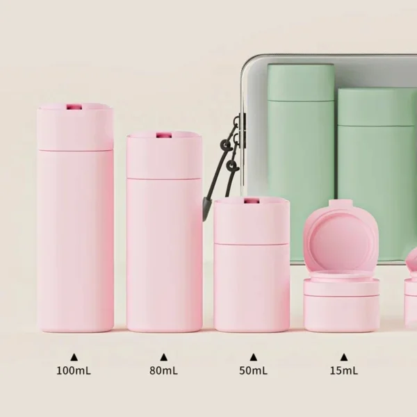 sg-11134201-824h2-mfnp0e3uocnd9c.webp 5PC Portable Soft-Touch Travel Dispenser Bottles Set – Lotion, Cleanser & Shampoo Organizer