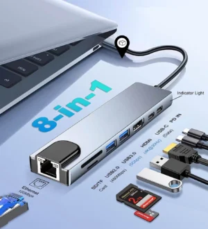 Type-C 8-in-1 Hub – USB-C to 4K HDMI Adapter with RJ45, SD/TF Card Reader & PD Fast Charging